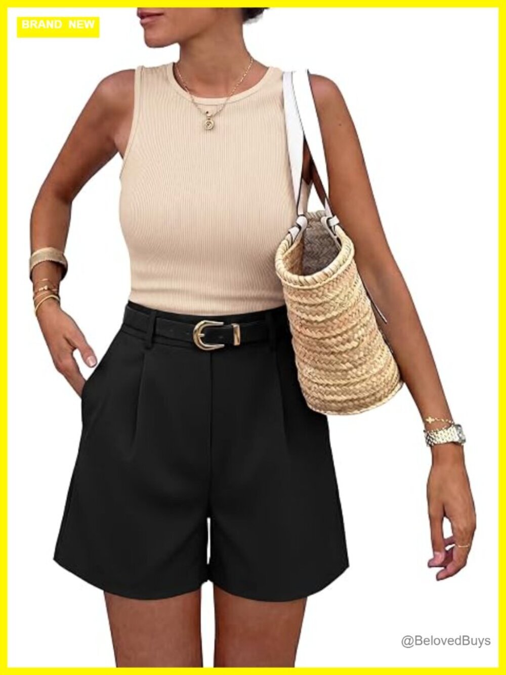 2 Piece Set Sleeveless Tank Top & High Waist Shorts with Pockets